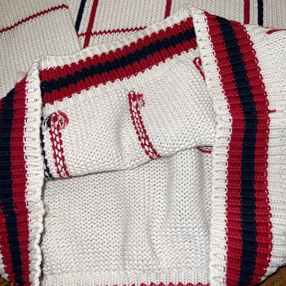 Izod 90s Preppy Vintage White Stripe Crewneck Classic Long Sleeve Sweater Size L - Picture 7 of 14